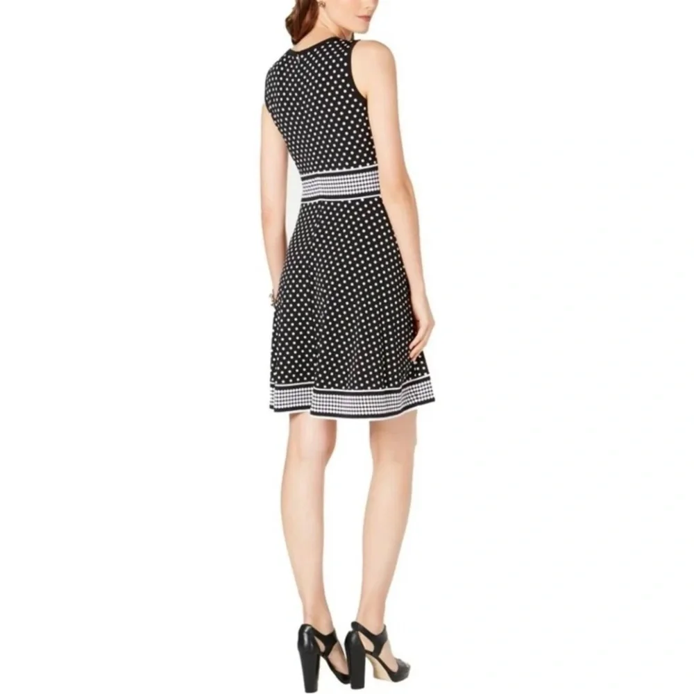 Michael Kors black white polka dot fit and flare sleeveless dress medium petite